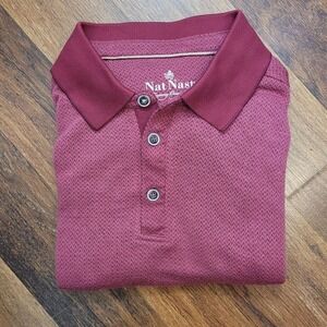 Nat Nast Luxury Originals Burgundy Short Sleeve‎ Polo Rayon Blowing Shirt M